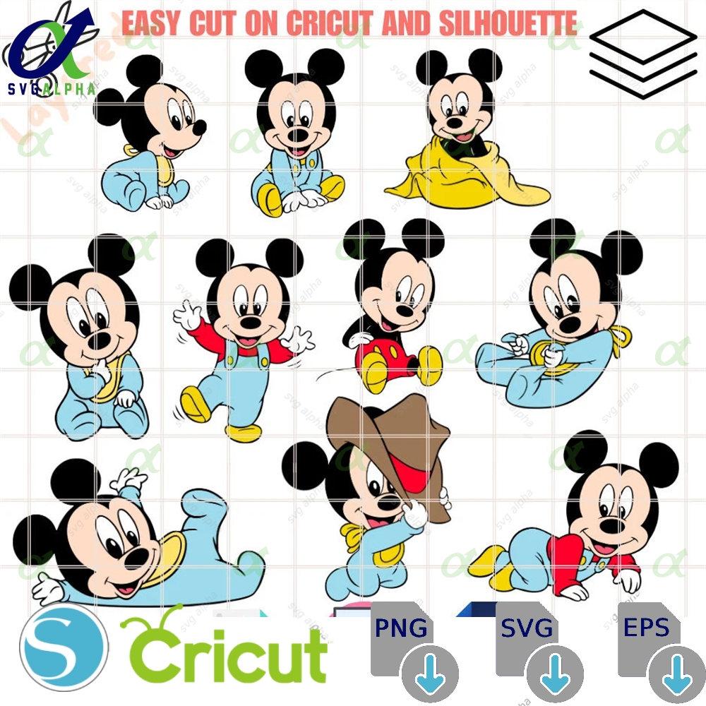 Baby Mickey SVG Bundle Layered – Cricut & Silhouette Instant Download Cut Files